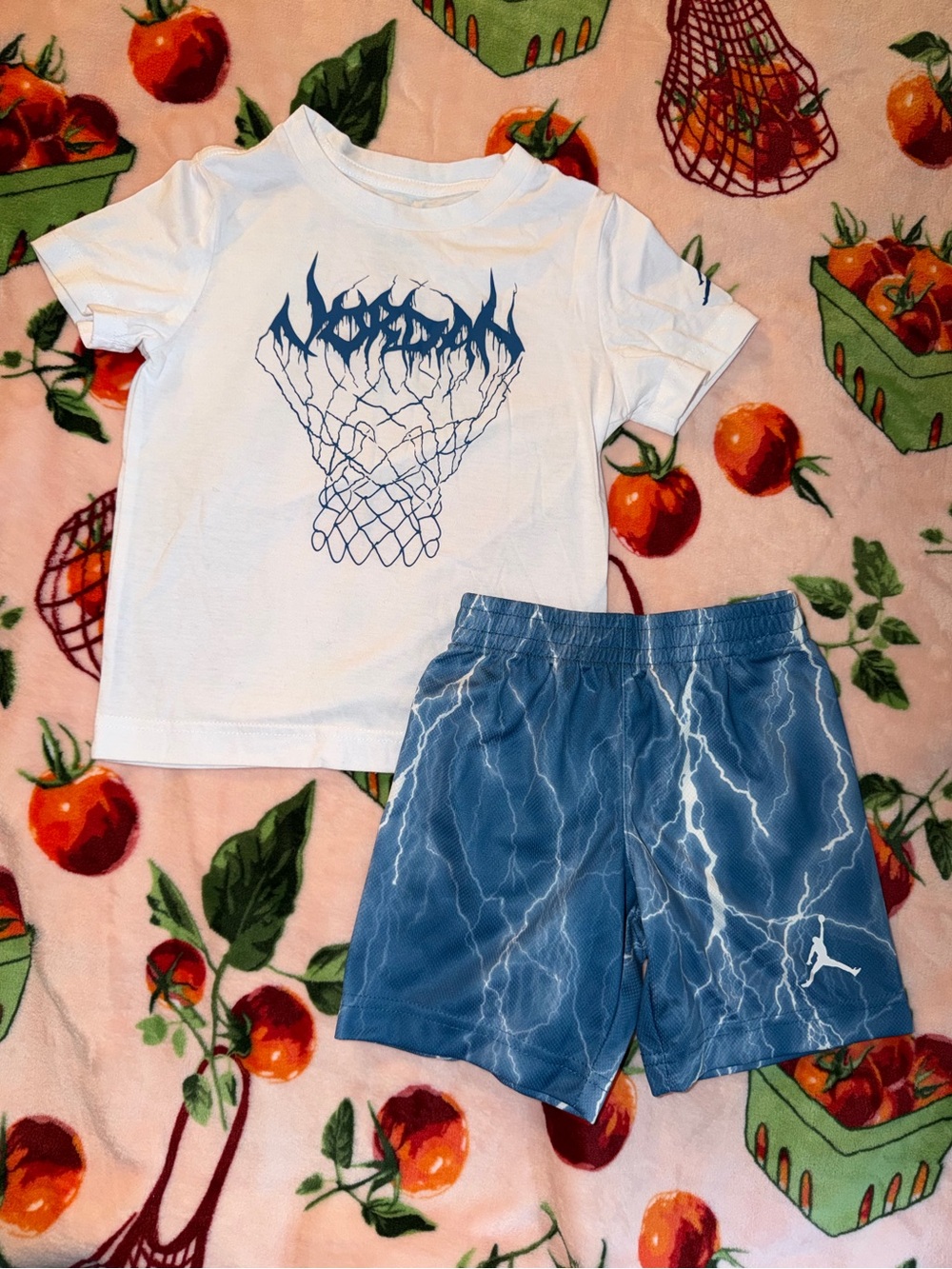 Jordan MJ Sport Set Blue White Lightning Basketball Net Print 4t 4 Boys
